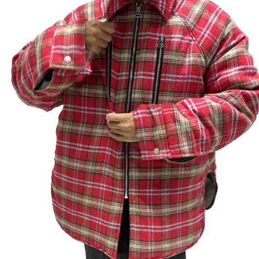 Chaqueta Acolchada de Cuadros Rojo para Hombre con Cierre de Cremallera - Image 6