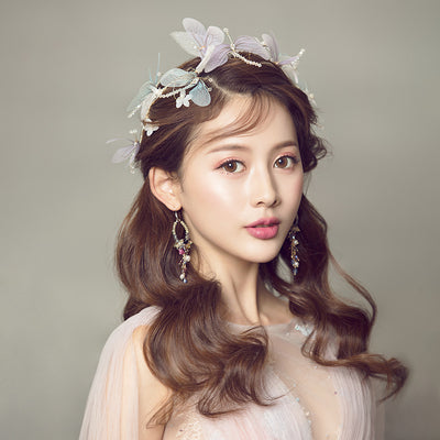Tiara Floral Novia con Alas Hada y Aretes - Juego Completo de Accesorios - Image 6