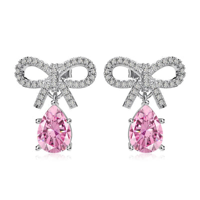 Aretes de Plata S925 Diseño Lazo con Gota de Agua Rosa - Elegancia Exclusiva para Mujer - Image 5
