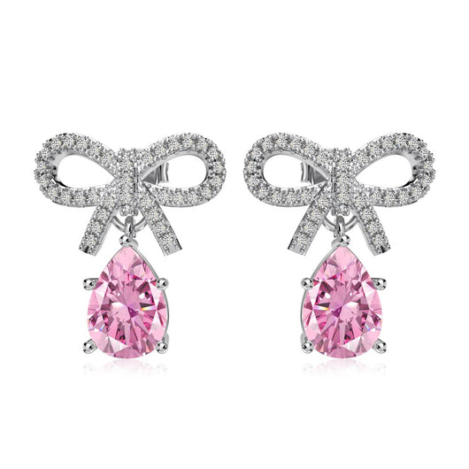 Aretes de Plata S925 Diseño Lazo con Gota de Agua Rosa - Elegancia Exclusiva para Mujer - Image 5
