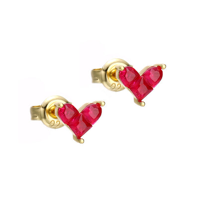 Aretes de Corazón Plata Esterlina con Baño de Oro y Rubí Sintético - Image 10