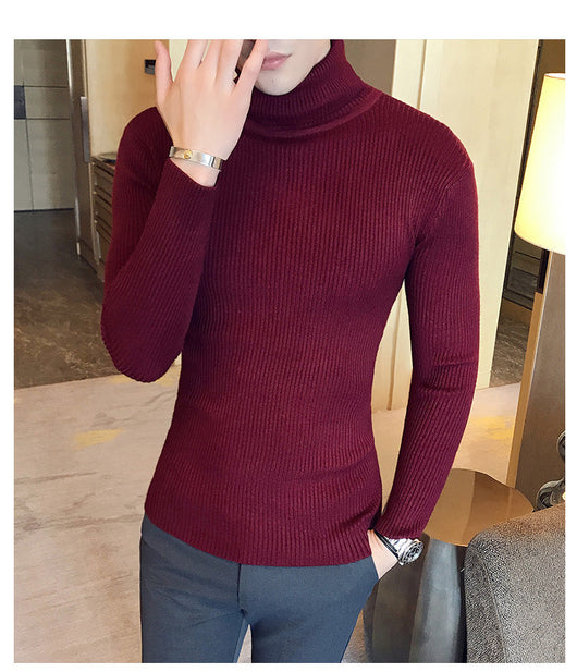Suéter Cuello Alto Slim Fit en Colores Sólidos para Hombre - Image 5
