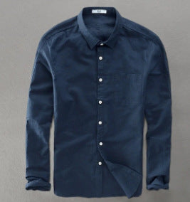 Camisa de Lino y Algodón para Hombre - Manga Larga Color Sólido - Image 5