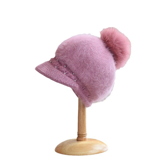Gorro de Invierno con Pompón de Piel de Zorro y Perlas - Gorro de Punto Elegante para Mujer - Image 5
