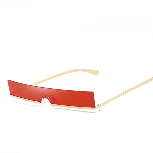 Frameless rectangular sunglasses with dark lenses and silver-colored metal temples, featuring an avant-garde style. - Image 11
