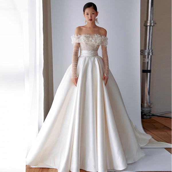 Vestido de Novia Hombro Descubierto Estilo Mori Elegante y Minimalista - Image 6
