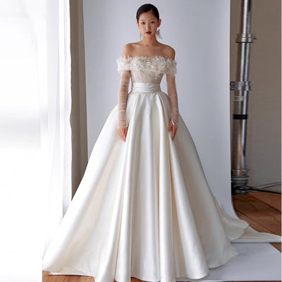 Vestido de Novia Hombro Descubierto Estilo Mori Elegante y Minimalista - Image 6