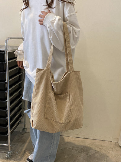 Bolso de Hombro Corduroy Capacidad Grande - Estilo Literario y Versátil - Image 12