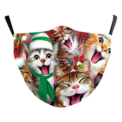 Christmas dust mask with a digital print of happy cats wearing festive Santa hats, elf hats, and mistletoe headbands. - Image 27