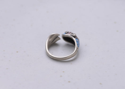 Anillo de Plata S925 Carpa Koi Azul Esmaltado Estilo Retro - Image 6