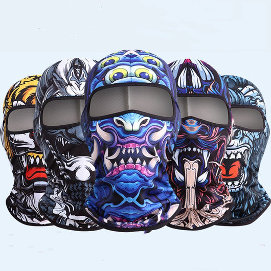 Blue and black full-face balaclava with a roaring gorilla graphic, designed for windproof and dust protection. - Image 31