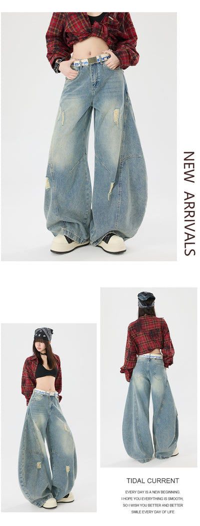 Pantalones Vaqueros Vintage Estilo Americano Bootcut Talle Ancho Lavado - Image 14