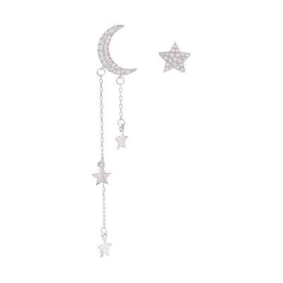 Aretes Asimétricos de Plata Esterlina con Luna, Estrella y Borla para Niña - Image 2