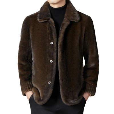 Abrigo de Invierno para Hombre con Cuello Solapa y Piel de Visón Dorado - Image 5