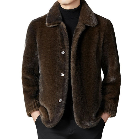 Abrigo de Invierno para Hombre con Cuello Solapa y Piel de Visón Dorado - Image 5