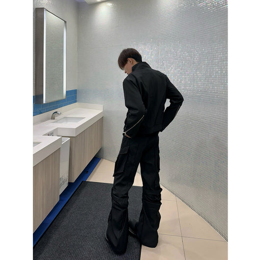 Pantalones Cargo Negros con Bolsillos Plisados para Hombre - Image 11