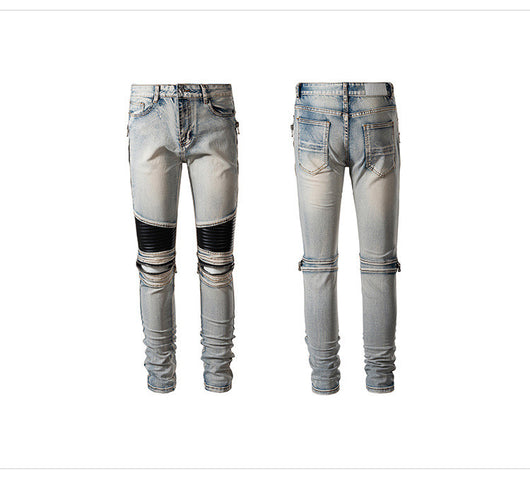 Pantalones de Cuero con Cierre en Rodilla y Parches de Cuero - Image 2