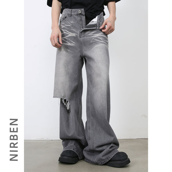 Jeans Rectos Holgados Rotos Estilo Retro Americano para Hombre