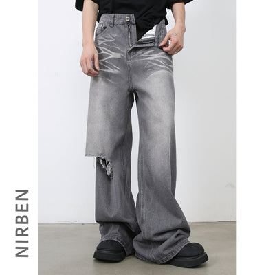 Jeans Rectos Holgados Rotos Estilo Retro Americano para Hombre - Image 2