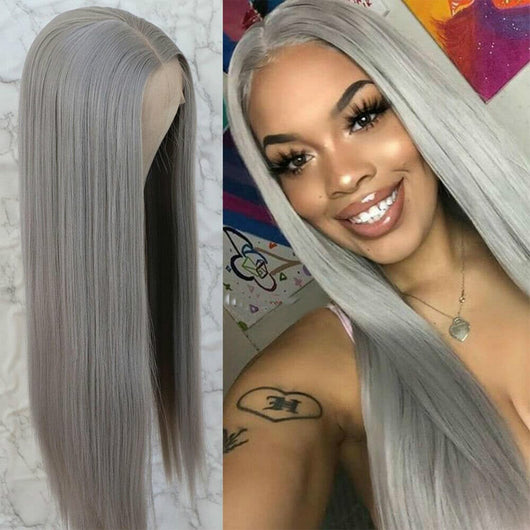 Peluca Cabello Liso Gris Claro Estilo Europeo Americano Largo Medio - Image 6
