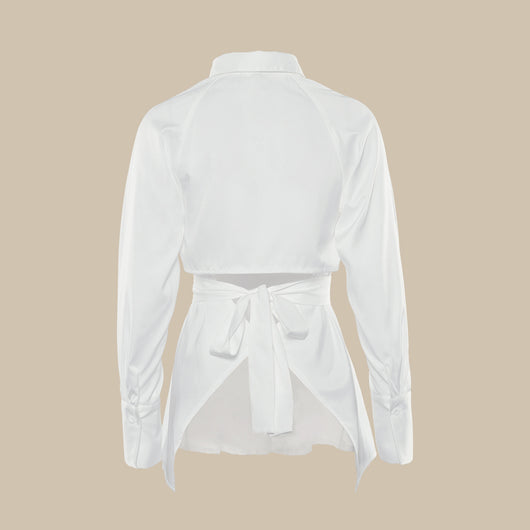 Camisa Blanca Ajustada de Manga Larga con Cintura Definida - Image 9