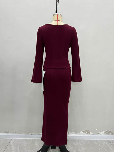 Blusa Corta con Cuello Cuadrado y Hebilla Fashion en Burgundy - Conjunto Tejido - Image 12