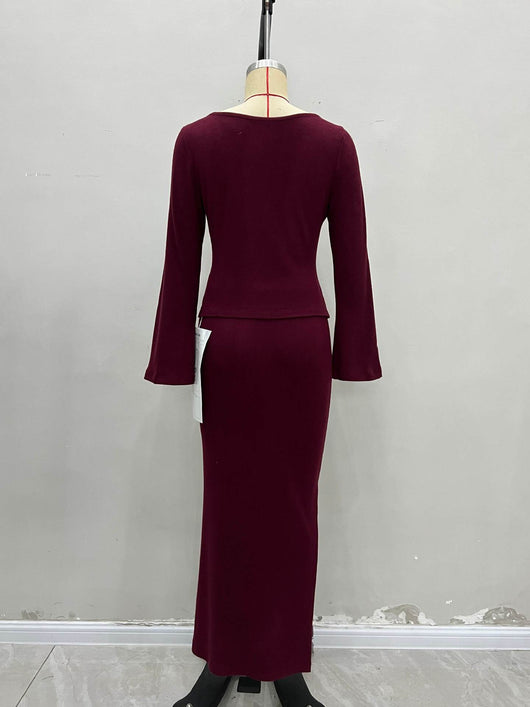 Blusa Corta con Cuello Cuadrado y Hebilla Fashion en Burgundy - Conjunto Tejido - Image 12