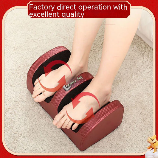 Person using a red and black electric foot massager with four control buttons for power, rotation, intensity, and heat. - Image 6