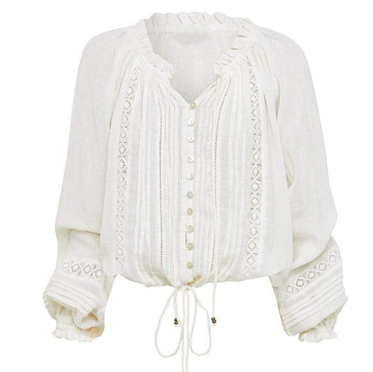Blusa Blanca de Manga Larga Estilo Francés para Mujer - Image 14