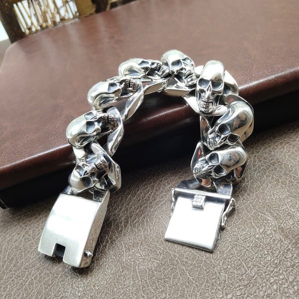 Pulsera de Plata S925 Calavera y Pluma para Hombre