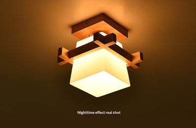 Lámpara de Techo Minimalista Tic-tac-toe en Vidrio y Madera Maciza Estilo Rústico Moderno - Image 18
