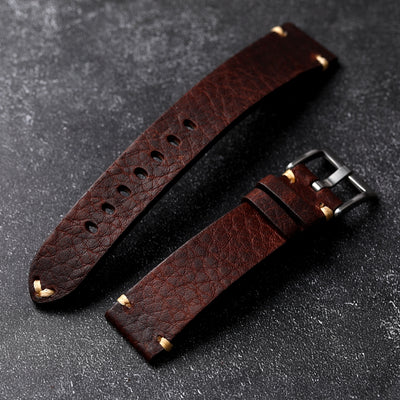 Correa de Reloj Cuero Genuino Gris Marrón Envejecido Artesanal - Image 8