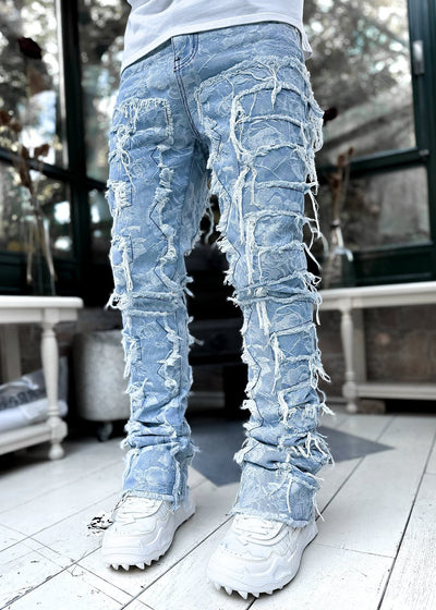jeans, trousers, beige, white, burgundy, ripped, distressed, patched - Image 30