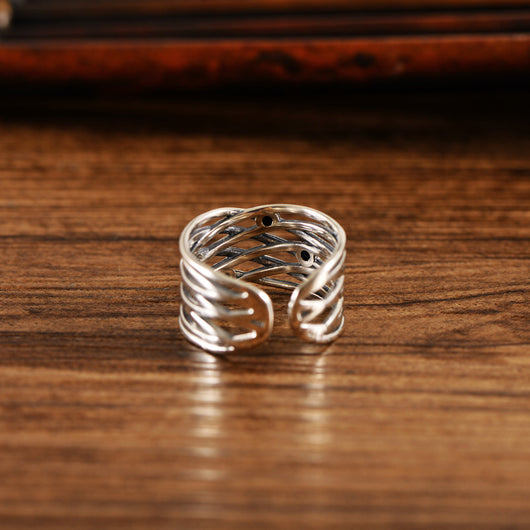 Anillo de Plata S925 Tejido Ancho Vintage para Mujer - Image 6