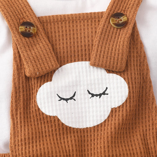 Conjunto Acogedor: Sudadera Manga Larga Lisa + Pantalón Estampado Nubes - Image 3