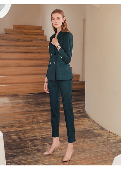 Conjunto de Traje Ejecutivo Cuadros Verde Oscuro Premium - Image 12