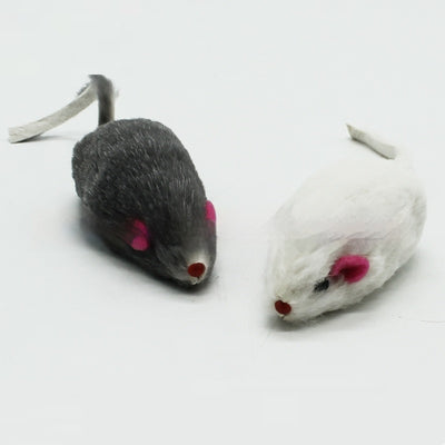 Two rabbit skin mouse cat toys, one dark gray and one white, with pink ears and red noses, on a white background. - Image 5