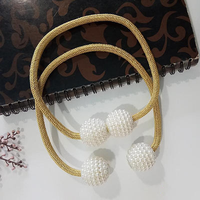 Magenta elastic curtain tieback with two white pearl-beaded spheres, designed to hold curtains elegantly. - Image 5