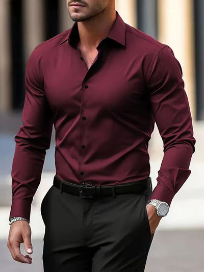 Camisa Social Casual Hombre Manga Larga Botones Color Sólido Vacaciones - Image 11