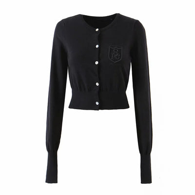 Cardigan Tejido Corto con Bordado de Letras Estilo Británico - Image 18