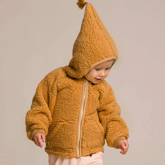 Abrigo Polar Cálido con Gorro Puntiagudo para Otoño e Invierno