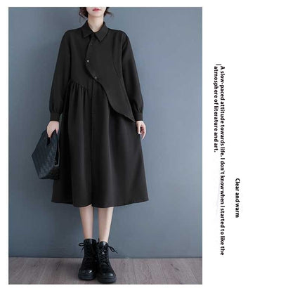 Vestido Camisero Negro Estilo Hepburn Irregulares - Image 7