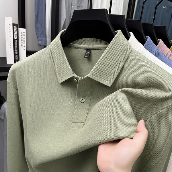 Polo de Algodón Mercerizado Manga Larga para Hombre - Ropa Casual Primavera Otoño