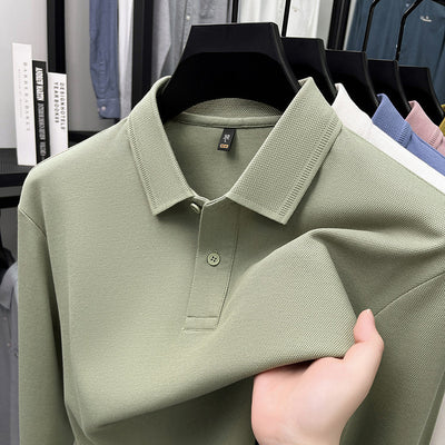 Polo de Algodón Mercerizado Manga Larga para Hombre - Ropa Casual Primavera Otoño
