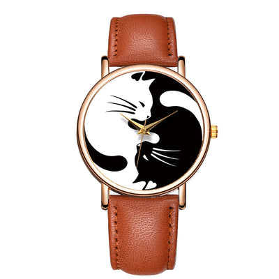 Reloj de Diseño Minimalista Gato Blanco y Negro