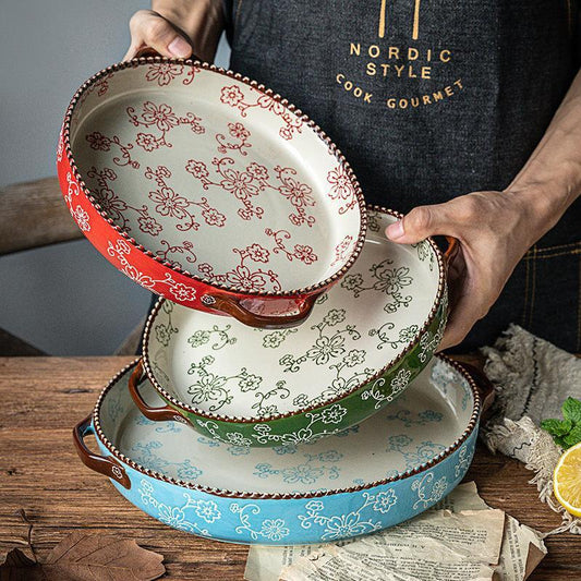 Bandeja de Horneado Cerámica Pintada a Mano con Flores de Cerezo Japonesas