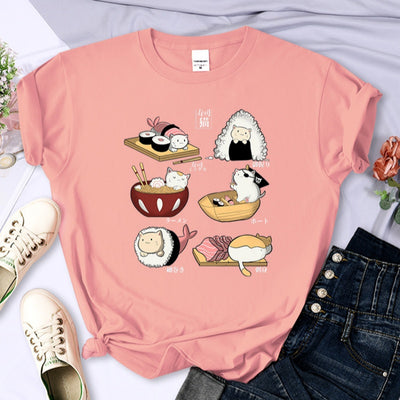 Playera Harajuku Gatos Sushi - Diseño Trendy para Mujer