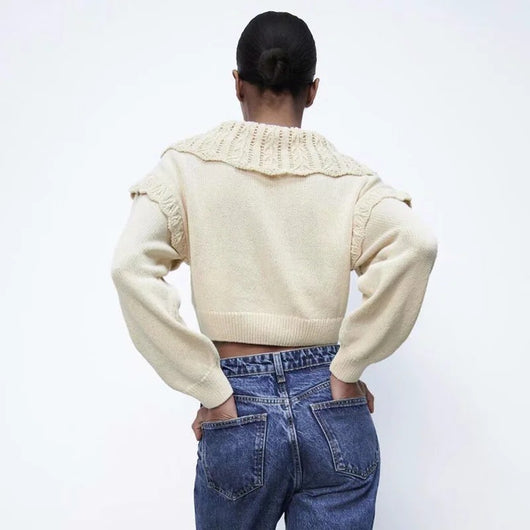 Cardigan Tejido Calado con Cuello Hueco para Otoño Temprano - Image 3
