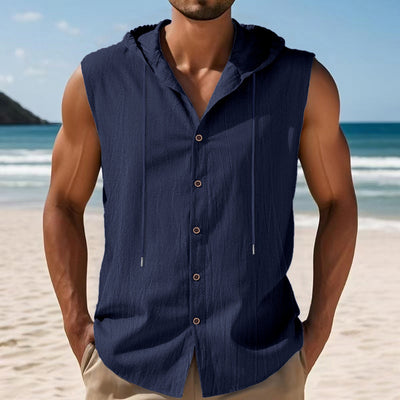 Camisa sin Mangas de Lino con Capucha para Hombre - Image 3