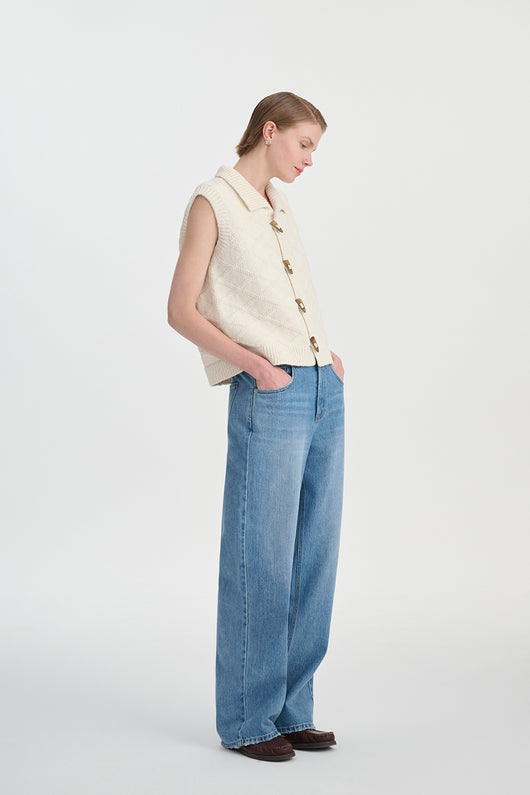 Chaleco Cardigan Tejido de Algodón con Textura Diamante - Image 6